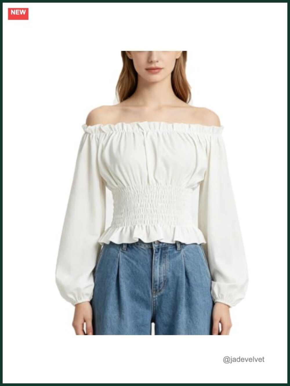 Womens Renaissance Peasant Top Off Shoulder Blouse Long Sleeve Smocked